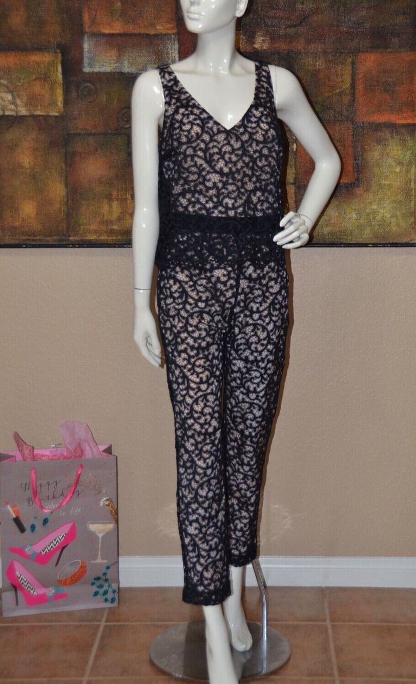 TRINA TURK Nude & Black Zia Lace Romper Jumpsuit Size 4